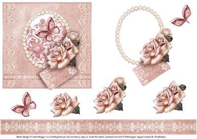 Dusky Pink Butterfly & Roses Decoupage