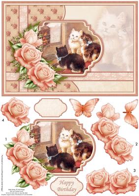 Vintage Kittens by Fireside Card Topper & Decoupage