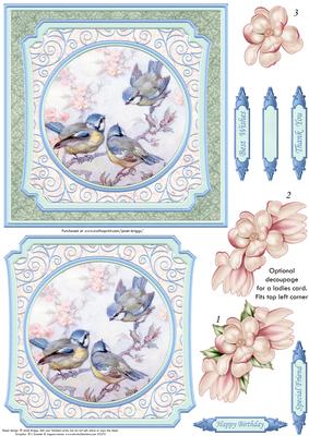 Blue Tits Amongst the Blossom Card Topper & Decoupage