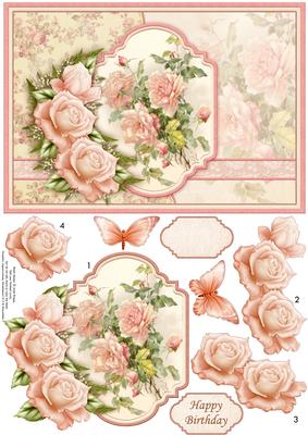 Vintage Peach Roses Card Topper & Decoupage