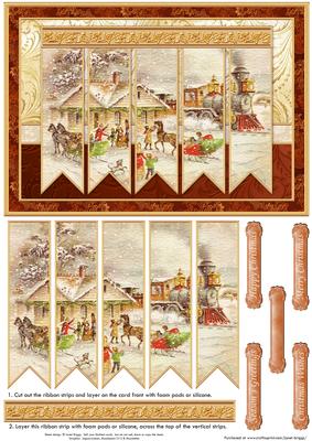 Christmas Train Station Ribbon Strips Quick Card