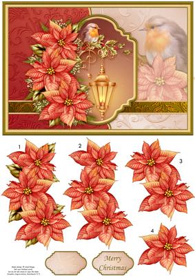 Christmas Robin Poinsettia & Lantern Decoupage