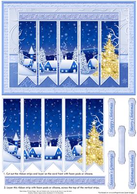 White Christmas Ribbon Strips Quick Card