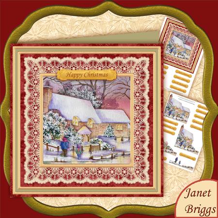 Winter Cottage Card Topper & Easy Decoupage Mini Kit 7.5"