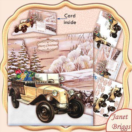 Vintage Car Christmas Shaped Card Kit & Decoupage
