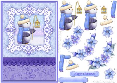 Penguin Lantern Christmas Decoupage Optional Floral Layers