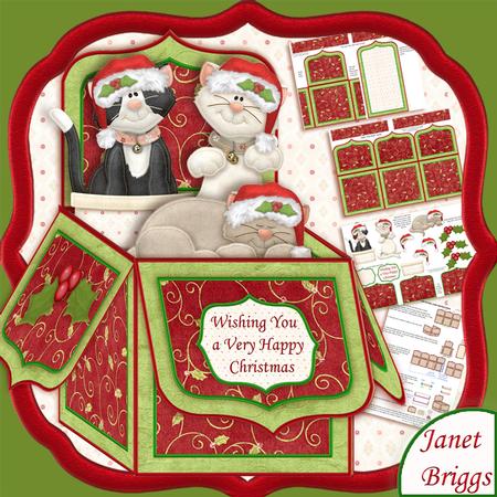 Christmas Cats Pop Up Box Card 7.5"