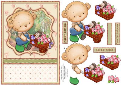 Flower Barrow Ted Card Topper & Decoupage