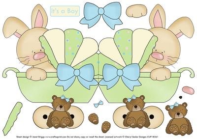 Baby Boy Pram Shape Card
