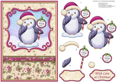 Stop Here Santa Penguin Christmas Card Topper & Decoupage