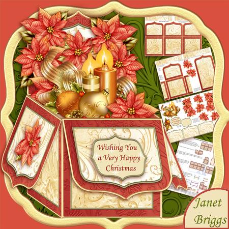 Christmas Baubles & Poinsettia Pop Up Box Card 7.5"