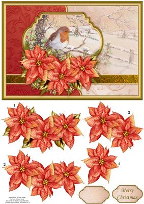 Winter Robin & Poinsettia Christmas Card Topper & Decoupage