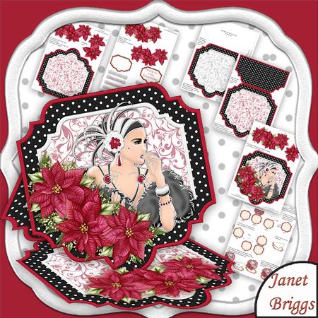 Christmas Art Deco Lady Large Easel Card Kit 7.5"