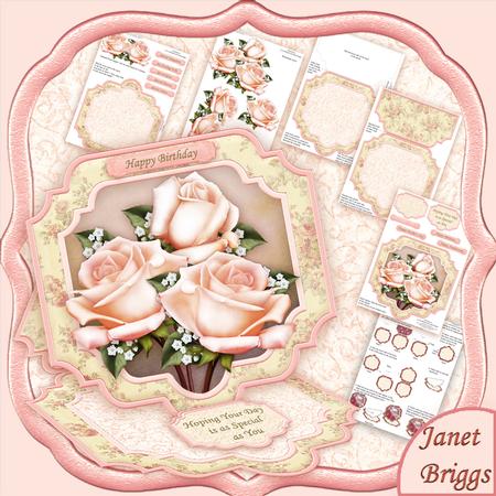 Pastel Roses Large Easel Card Kit & Decoupage 7.5"