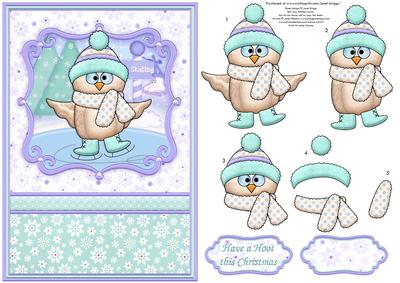 Skating Hoot Christmas Card Topper & Decoupage