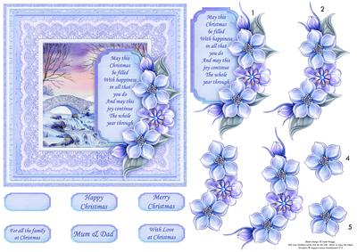 Christmas Floral Tag Winter Waterfall Card Topper Decoupage