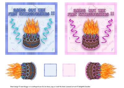 Flaming Birthday Cake Quick Toppers