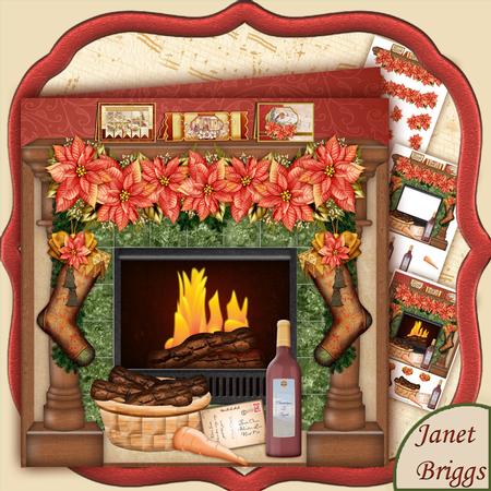 Victorian Christmas Fireplace 8x8 Card Topper & Decoupage