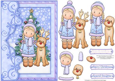 Chloe & Reindeer Christmas Card Topper & Decoupage