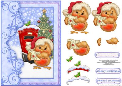 Christmas Robin at the Postbox Card Topper & Decoupage