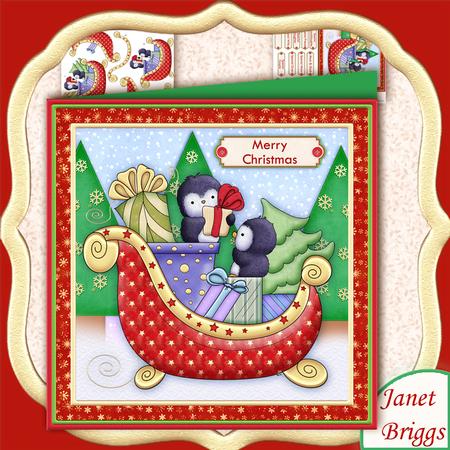 Penguin Sleigh 7x7 Christmas Mini Kit & Decoupage