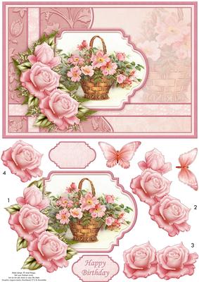 Pink Rose Basket Card Topper & Decoupage