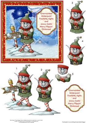 Overworked Underpaid Christmas Elf Card Topper & Decoupage