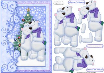 Polar Bear Family Christmas Card Topper & Decoupage