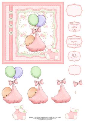 Baby Girl Balloons Card Topper & Decoupage
