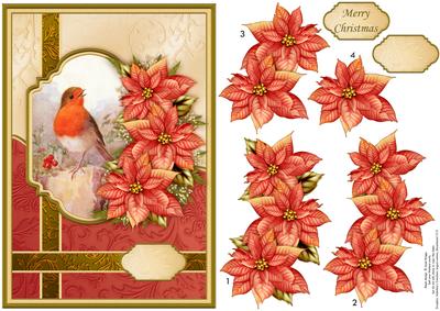 Vintage Robin & Poinsettia Card Topper & Decoupage