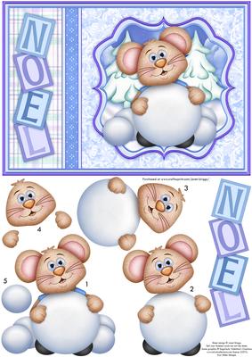 Mouse & Snowball Christmas Card Topper & Decoupage