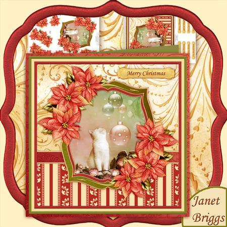 Kitten & Poinsettia Christmas 8x8 Mini Kit with Decoupage