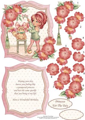 Princess Puss Card Topper Insert Plaque & Decoupage