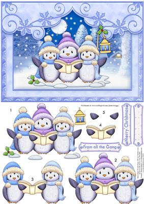Singing Penguins Christmas Card Topper & Decoupage