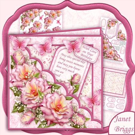 Square Scallop Pocket Summer Roses Mini Kit & Decoupage