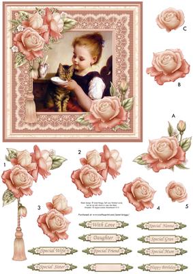 Feeding the Kitten Card Topper & Decoupage