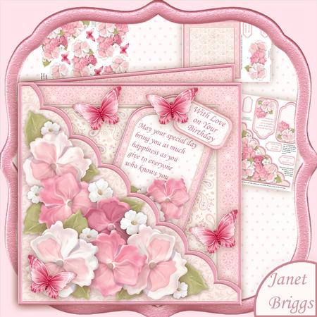 Square Scallop Pocket Pink Pansy Mini Kit & Decoupage