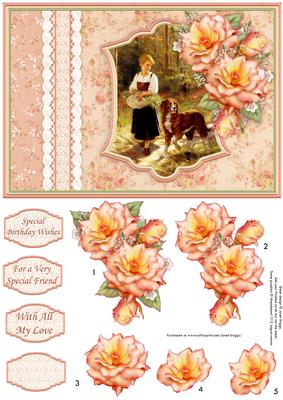 Girl Walking Dog in Woods Card Topper & Decoupage