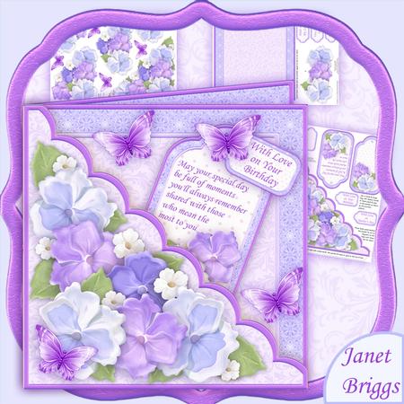 Square Scallop Pocket Purple Pansy Mini Kit & Decoupage
