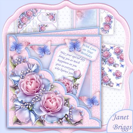 Square Scallop Pocket Delicate Roses Mini Kit & Decoupage