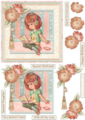 Teen Gadgets Girl Birthday Card Topper & Decoupage