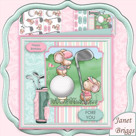 Fore You Golf Mice 8x8 Pink Mini Kit & Decoupage