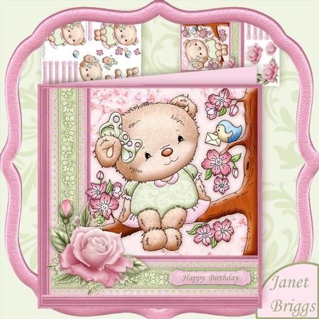 Blossom Teddy Female Birthday Mini Kit & Decoupage