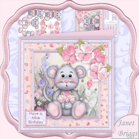 Meadow Mouse with Pansies 8x8 Mini Kit & Decoupage