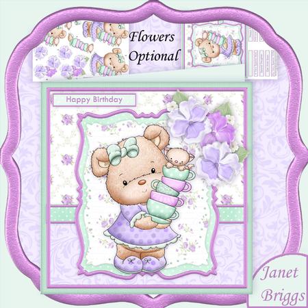 Teacup Teddy 8x8 Mini Kit & Decoupage & Optional Flowers