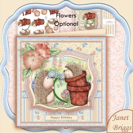 Hedgehog Surprise 8x8 Decoupage Mini Kit Optional Flowers