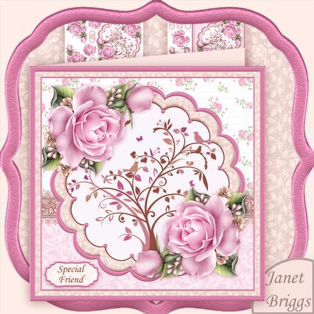 Birds in Tree & Roses Pink 8x8 Mini Kit & Decoupage