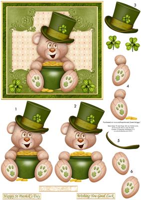 Lucky Bear St Patrick's Day or Good Luck Decoupage