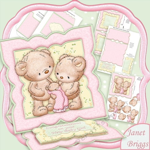 New Baby Girl Bear Easel Card Kit