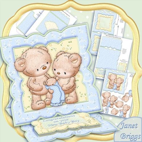 New Baby Boy Bear Easel Card Kit